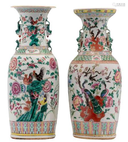 Two Chinese famille rose vases, overall decorated with