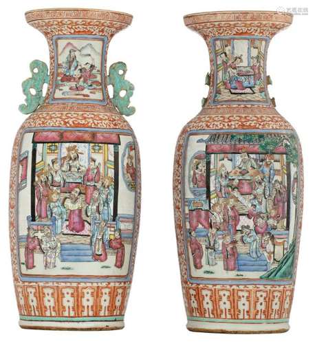 A pair of Chinese ironred and famille rose vases, the