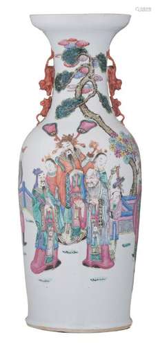 A Chinese famille rose vase, decorated with Immortals