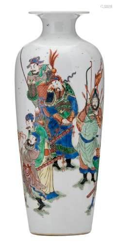 A Chinese famille verte vase, decorated with warriors