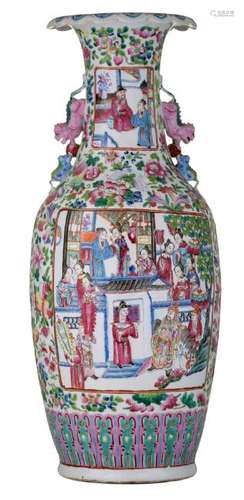 A Chinese famille rose floral decorated vase, the