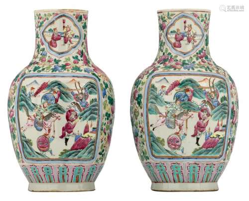 Two Chinese famille rose floral decorated vases, the