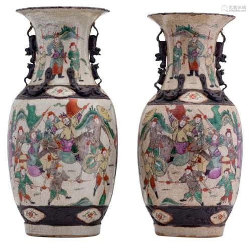 A pair of Chinese polychrome stoneware vases, overall