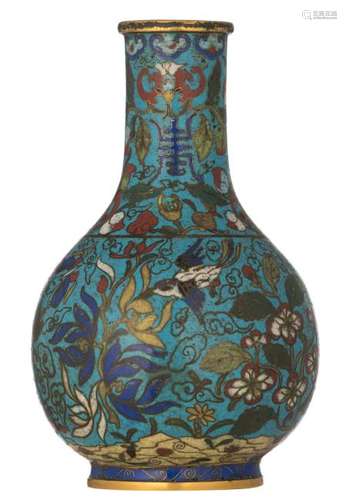 A Chinese floral decorated cloisonne enamel vase with