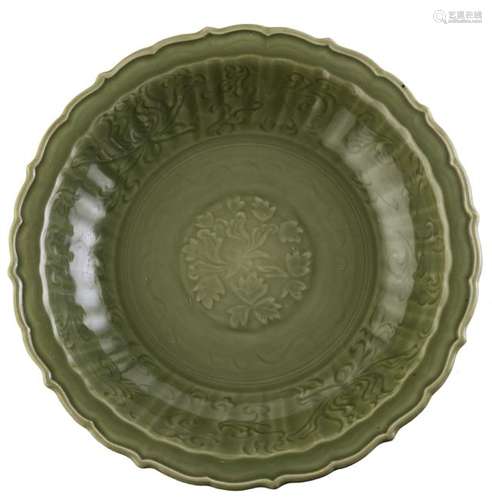 A Longquan celadon type charger with incised floral