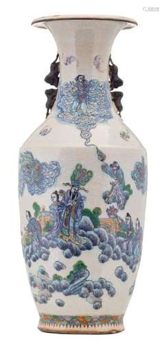 A Chinese polychrome stoneware vase, overall decorated