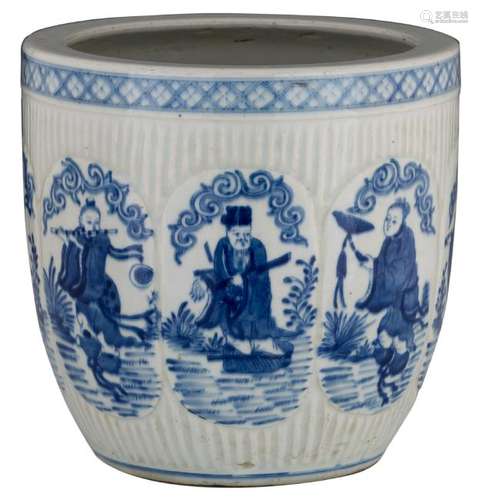 A Chinese blue and white celadon glazed jardiniere, the