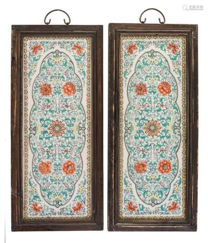 A pair of Chinese doucai plaques, decorated with