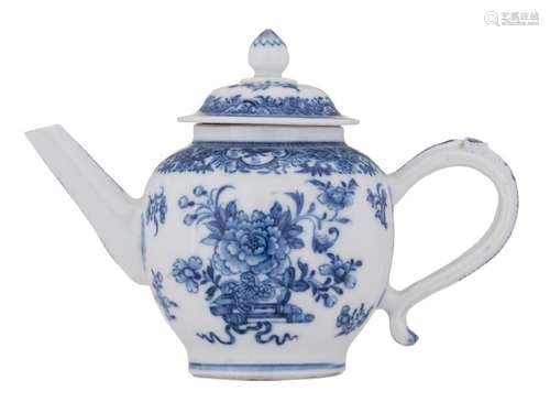 A Chinese blue and white teapot and cover, decorated