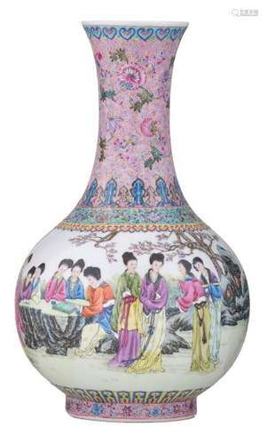 A Chinese famille rose bottle vase, decorated with a