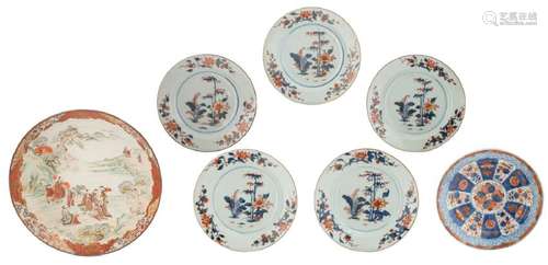 Five Chinese imari dishes, 18thC; added a similar dish,