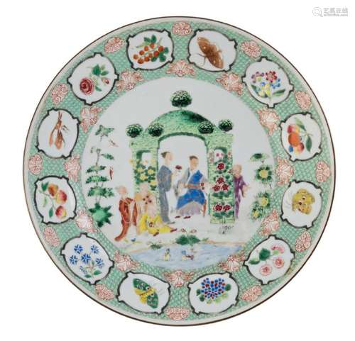 A Chinese famille rose export porcelain dish, the well