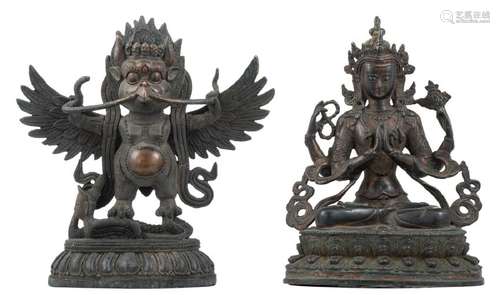 Two Sino-Tibetan patinated bronze groups, one group