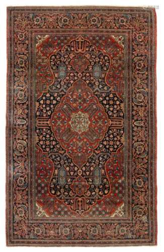 An Oriental woolen carpet, decorated with floral motifs