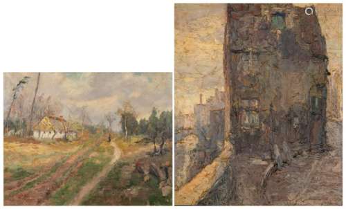 De Sloovere G., a rural view with a figure, oil on
