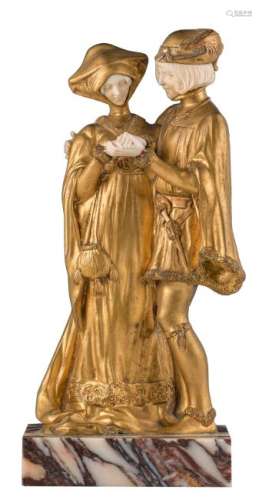 Monogrammed S., a gallantry couple, gilt bronze and