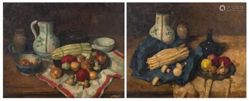 Michiels G., two still lifes with asparagus, oil on