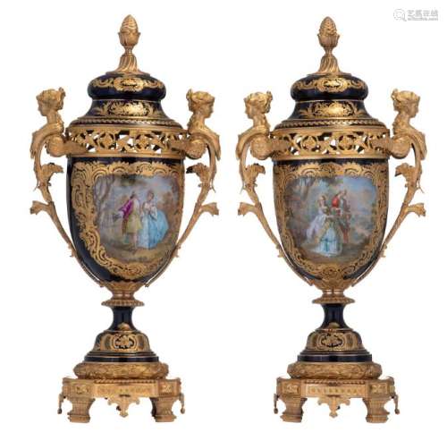 A fine pair of Sevres ornamental vases and covers,