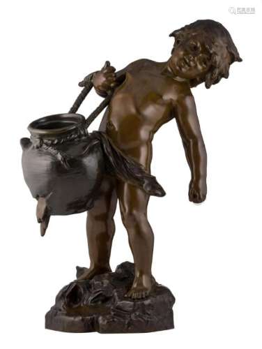 Moreau A., a youthful water carrier, patinated bronze,