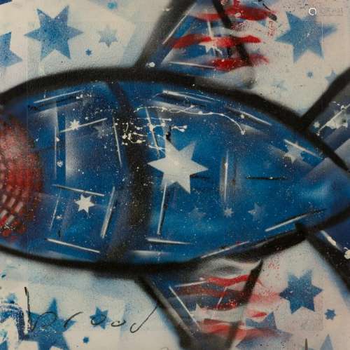 Brood H., 'Plane Blue 2', painting on wallpaper, with a