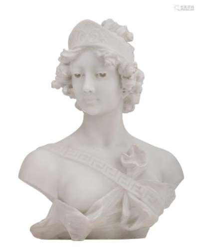 Jacques, a bust of a girl, Carrara marble, H 39,5 cm