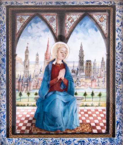 Basyn A., Madonna with a panoramic view of Antwerp on