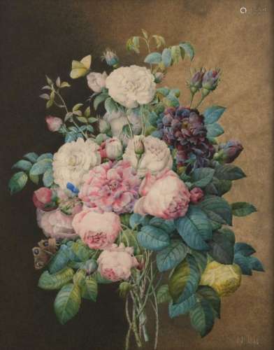 Monogrammed N., a still life with flowers and