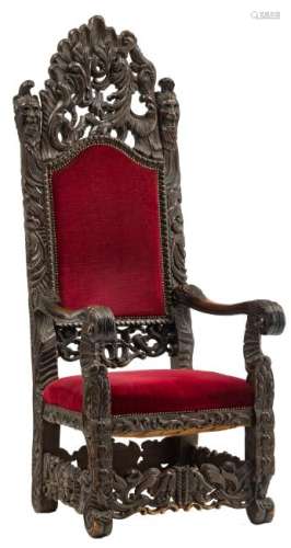 An imposing and richly carved lacquered pine throne