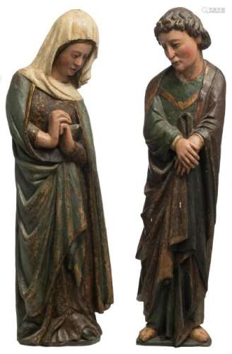 Two 14th/15thC polychrome painted limewood sculptures