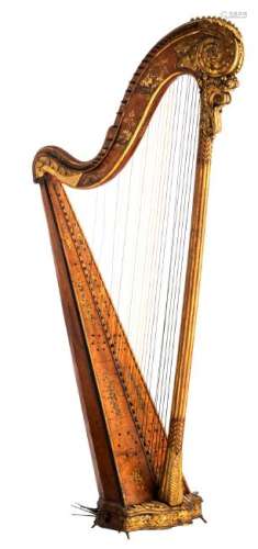 A LXVI parcel-gilt and polychrome decorated harp with