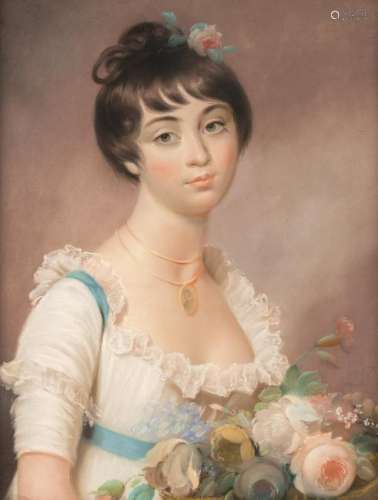 Monogrammed L.B., a portrait of a young girl, pastel,