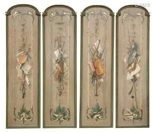 A four part wall panel in the 18thC rococo manner, with