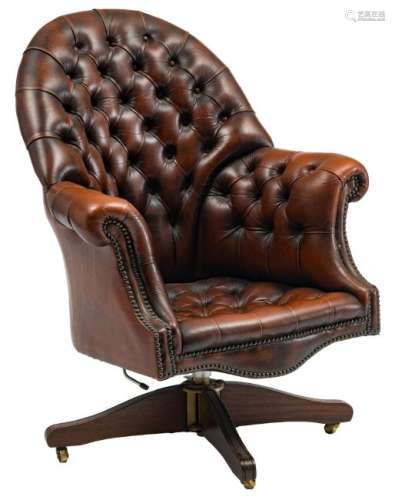 A Chesterfield leather upholstered library armchair