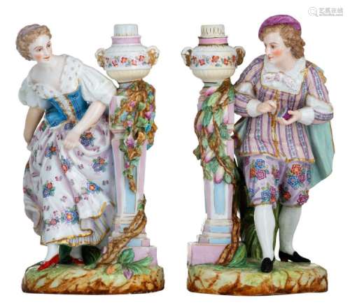 Two historising polychrome decorated porcelain statues,