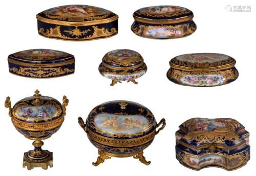 Eight boxes and covers in bleu royal and gilt enamel