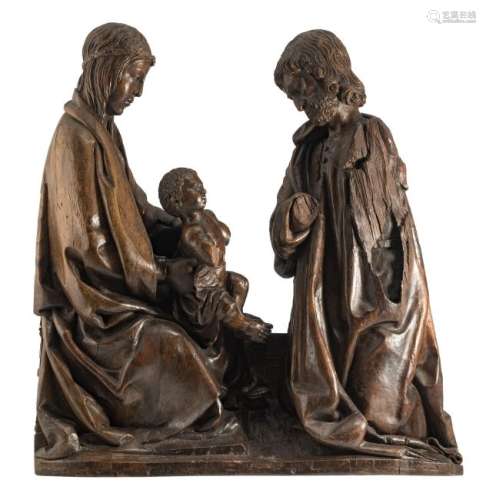 A 16thC (walnut) Holy Family sculpture, probably