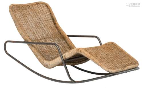 A rocking lounge chair, rattan frame and ditto weave