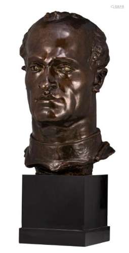 Masers, the bust of a man, patinated bronze on a 'Belge