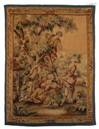 A decorative 18thC style woolen tapestry, depicting the