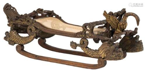 A rare 19thC stained and gilt pine / walnut sledge,