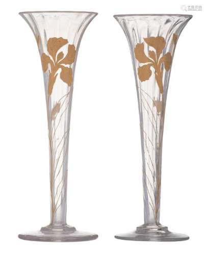 A pair of Saint Denis Art Nouveau crystal trumpet vases