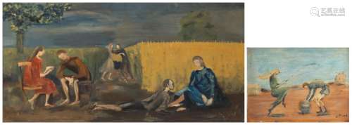 Picard O., two paintings depicting an animated scene in