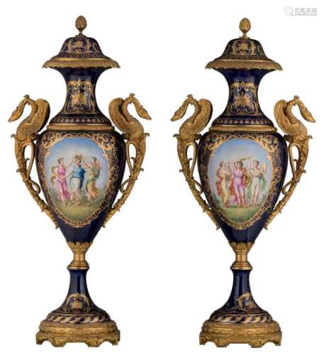 An impressive pair of blue royal and gold decorated
