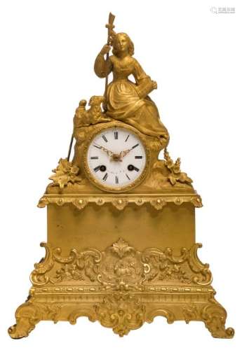 A second half of the 19thC gilt bronze mantel clock