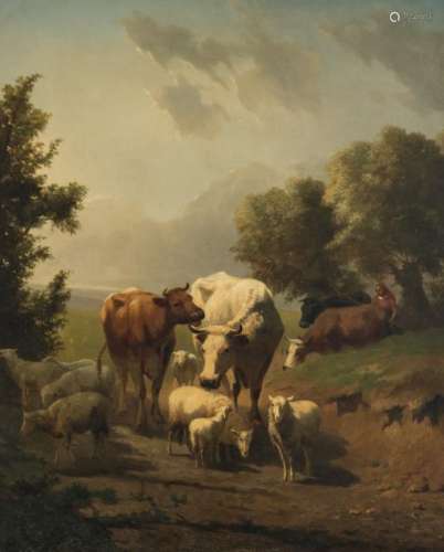 Verhuest V., a shepherdess with cattle in a landscape,