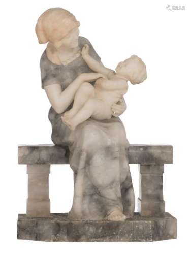 Gossin L., mother and child, white marble and grey