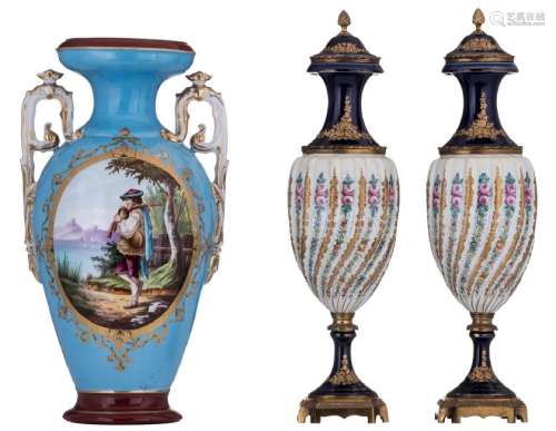 A pair of bleu royale Sevres porcelain vases, with a
