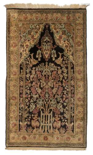 An Oriental silk prayer rug, 78 x 137 cm