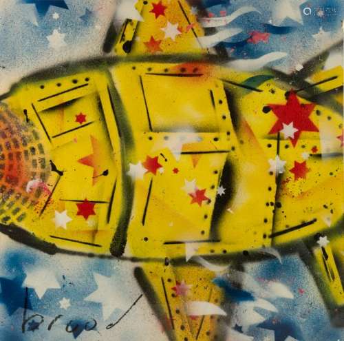 Brood H., 'Plane Yellow 1', painting on wallpaper, with