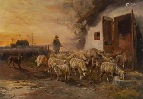 (Schouten H.), a shepherdess and her sheep cattle, oil